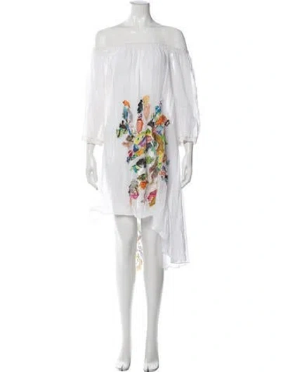 Pre-owned Silvia Tcherassi Graphic Print Midi Length Dress In White