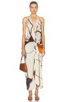 Silvia Tcherassi Guadalupe Satin Abstract Print Wrap Midi Dress In Cobalt Copper Abstract