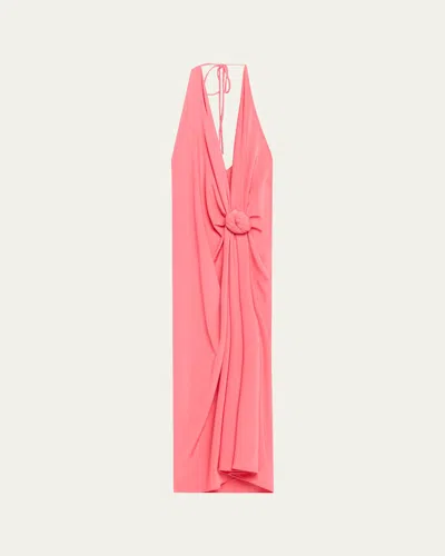 Silvia Tcherassi Guadalupe Knotted Backless Halter Midi Dress In Pink