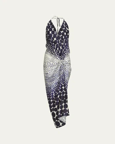 SILVIA TCHERASSI GUADALUPE PRINTED HALTER RUCHED DRESS