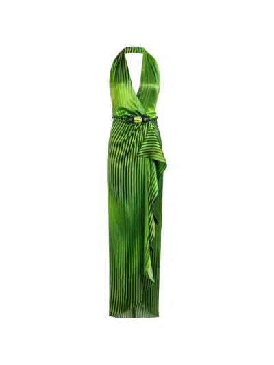 Silvia Tcherassi Gypsy Striped Ruffled Midi Dress In Green