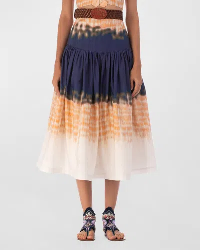 Silvia Tcherassi Halsey Tie-dye Midi Skirt In Mediterranean Coral Blue