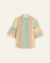 Silvia Tcherassi Helina Multi-striped Puff-sleeve Button-down Top