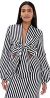 Silvia Tcherassi Honey Striped Silk-blend Blouse In White Blue Stripes