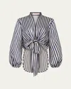 Silvia Tcherassi Honey Striped Silk-blend Blouse In White Blue Stripes