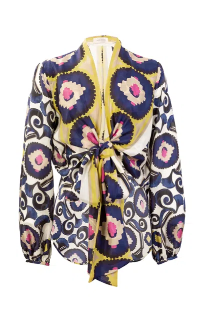 Silvia Tcherassi Honey Tie-detailed Silk Top In Multi