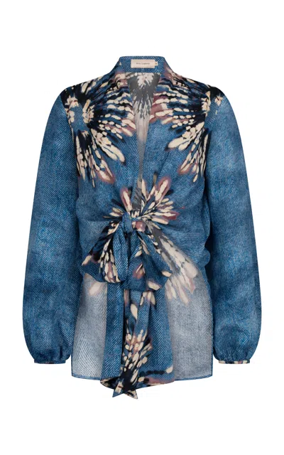 Silvia Tcherassi Honey Tie-front Blouse In Blue