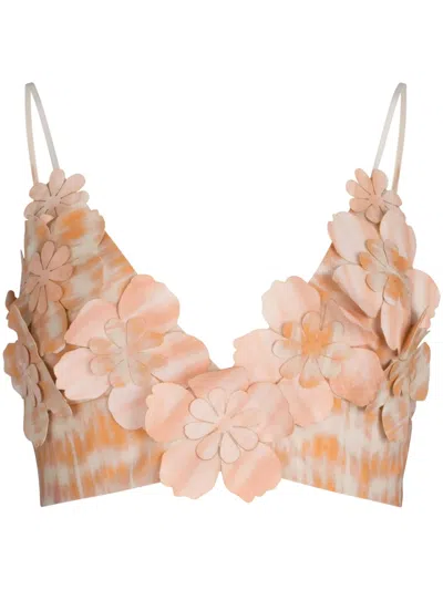 Silvia Tcherassi Ibbie Floral-appliqué Crop Top In Neutrals