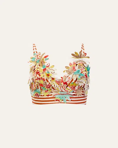 Silvia Tcherassi Ibbie Flower Applique Sleeveless Crop Top In Multi
