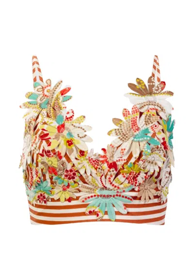 Silvia Tcherassi Ibbie Flower Striped Top In Neutral