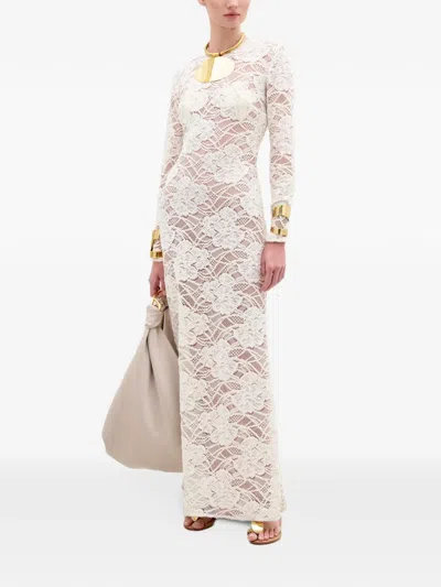 Silvia Tcherassi Ida Flower-lace Maxi Dress In Neutral