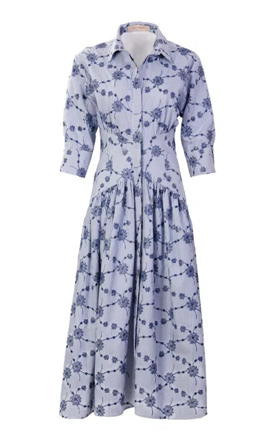 Silvia Tcherassi Indy Cotton Floral Shirt Dress In Blue
