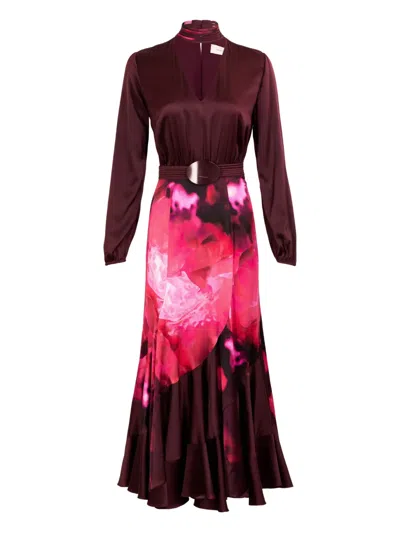 Silvia Tcherassi Jailyn Floral-print Belted Midi Dress In Burgundy