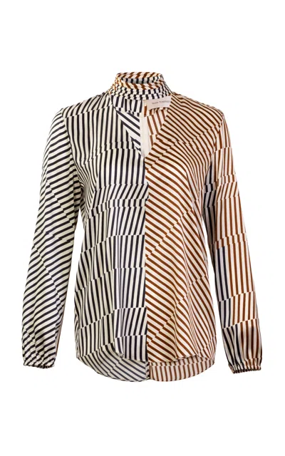 Silvia Tcherassi Jasper Silk Stripe Top In Brown