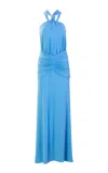 Silvia Tcherassi Jedda Ruched Stretch-silk Maxi Dress In Blue