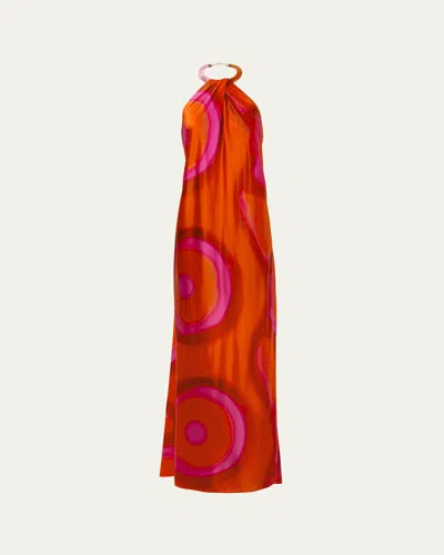Silvia Tcherassi Jesse Abstract-print Backless Halter Maxi Dress In Orange