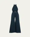 Silvia Tcherassi Kaeda Satin Halter Jumpsuit In Navy