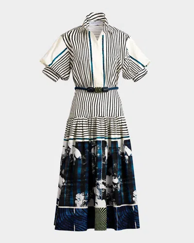 Silvia Tcherassi Kaila Belted Midi Shirtdress In Multi