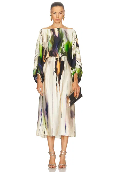 Silvia Tcherassi Kalani Dress In Olive Watercolor