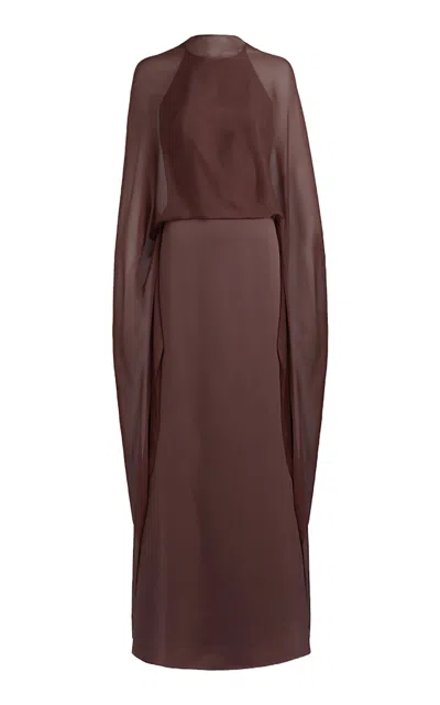 Silvia Tcherassi Kalina Silk-blend Cape Maxi Dress In Brown