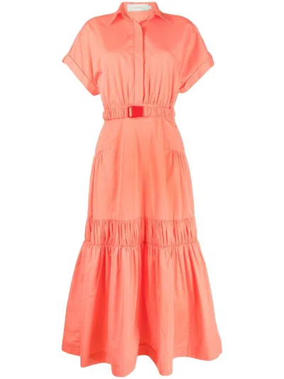 Silvia Tcherassi Teres Belted Cotton Maxi Dress In Coral