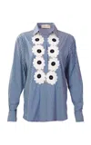 Silvia Tcherassi Karole Floral-embellished Cotton Shirt In Blue