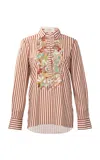 Silvia Tcherassi Karole Floral-embellished Cotton Shirt In Brown