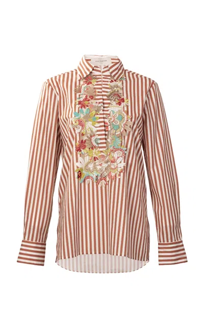 Silvia Tcherassi Karole Floral-embellished Cotton Shirt In Brown