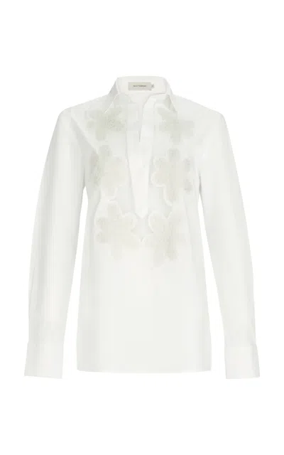 Silvia Tcherassi Karole Mesh Detailed Cotton Top In White