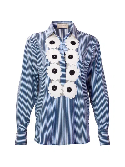 Silvia Tcherassi Karole Striped Floral Blouse In Blue