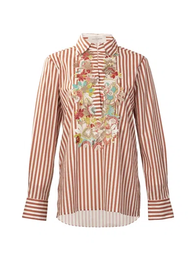 Silvia Tcherassi Karole Striped Floral Blouse In Brown