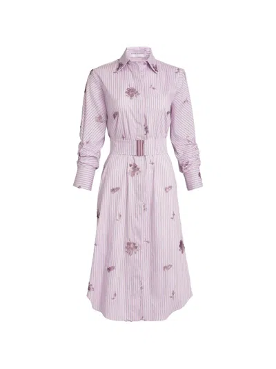 Silvia Tcherassi Kendi Sequin-embellished Striped Shirt Midi Dress In Purple