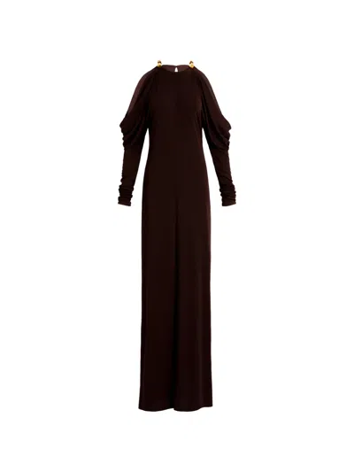 Silvia Tcherassi Kilian Cold-shoulder Maxi Dress In Brown