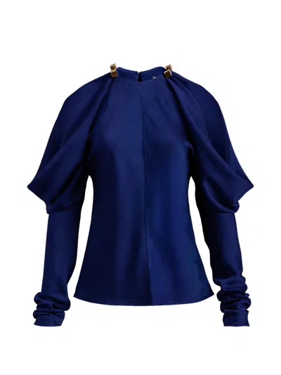 Silvia Tcherassi Kina Hardware-detail Cold-shoulder Blouse In Blue