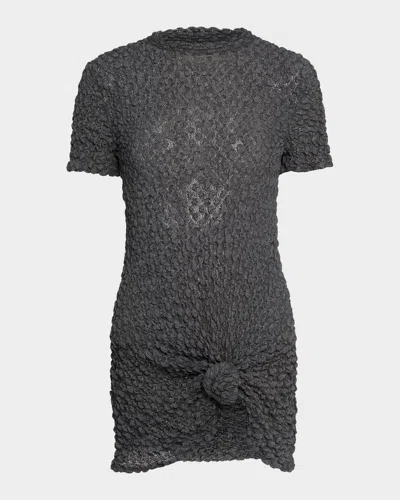 Silvia Tcherassi Knotted-hem Short-sleeve Popcorn T-shirt In Gray