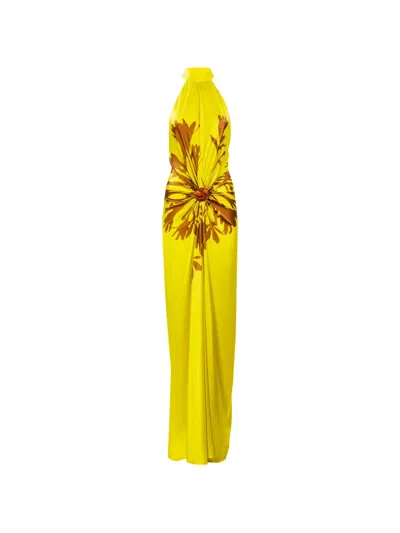Silvia Tcherassi Koori Gathered Silk Halter Maxi Dress In Yellow