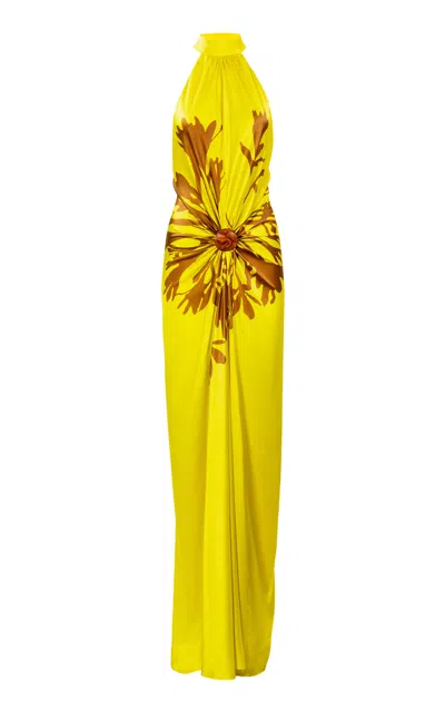 Silvia Tcherassi Koori Stretch-silk Halter Maxi Dress In Yellow