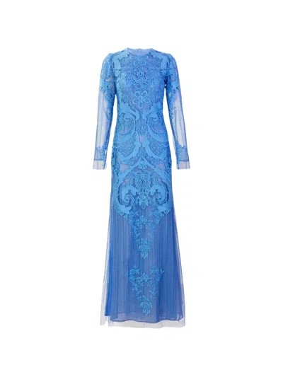 Silvia Tcherassi Lace Long-sleeve Maxi Dress In Blue
