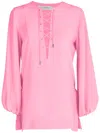 Silvia Tcherassi Merve Lace-up Silk Top In Pink