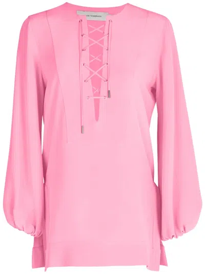 Silvia Tcherassi Merve Lace-up Silk Top In Pink