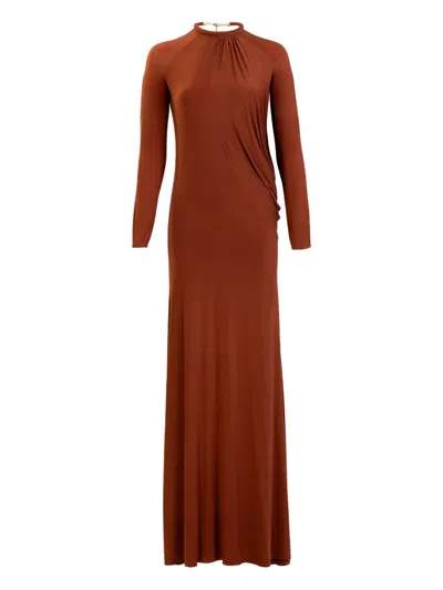 Silvia Tcherassi Lais Draped Long-sleeve Maxi Dress In Brown