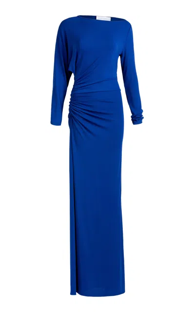 Silvia Tcherassi Laken Ruched Maxi Dress In Blue