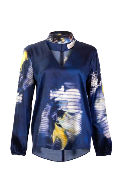 Silvia Tcherassi Lane Keyhole Cutout Silk Top In Blue