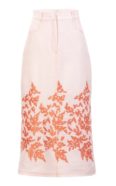 Silvia Tcherassi Layan Linen-cotton Midi Skirt In Pink