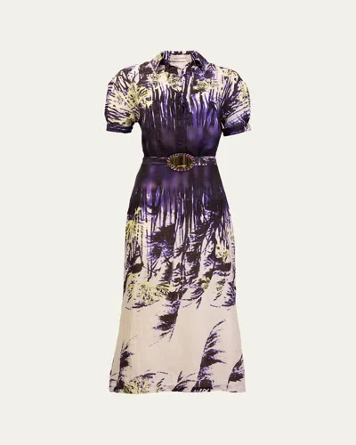 Silvia Tcherassi Lee Abstract-print Short-sleeve Belted Midi Shirtdress In Purple