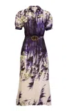 Silvia Tcherassi Lee Floral Linen Midi Dess In Purple