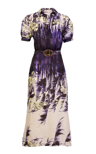 Silvia Tcherassi Lee Floral Linen Midi Dess In Purple