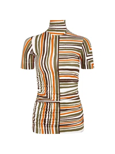 Silvia Tcherassi Leiza Striped Ruched T-shirt In Green