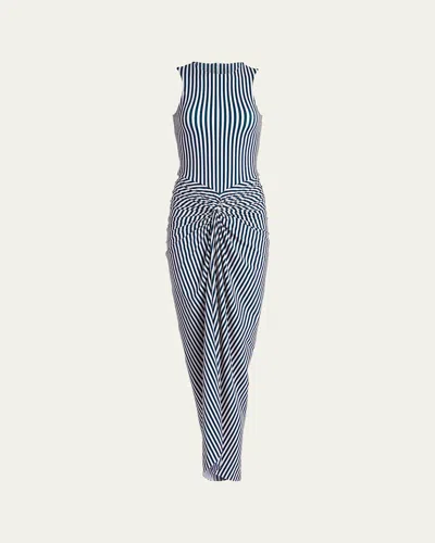Silvia Tcherassi Leni Striped Twisted Sleeveless Maxi Dress In Blue