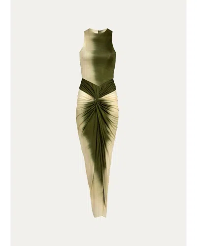Silvia Tcherassi Leni Twisted Ombre Jersey Sleeveless Maxi Dress In Green